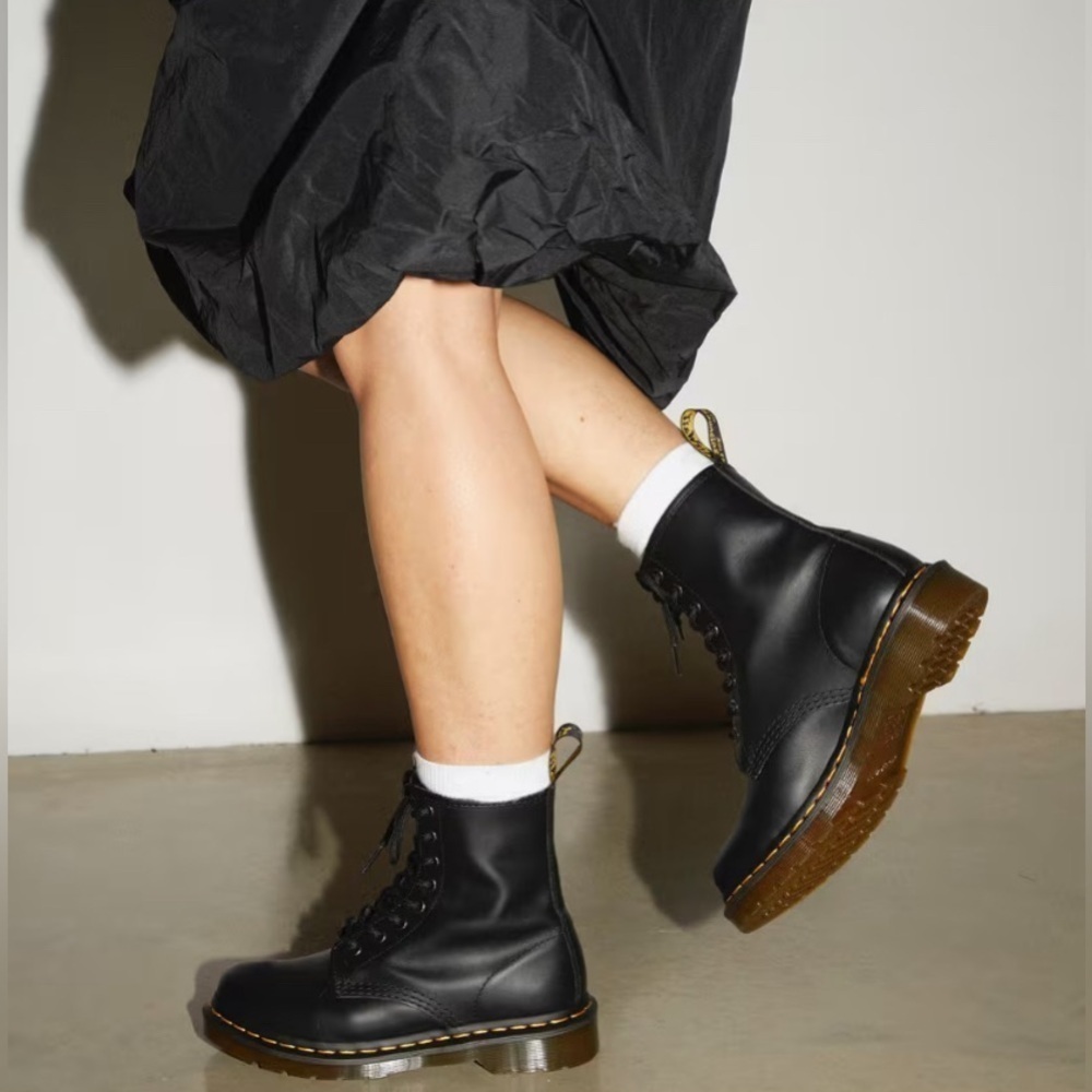 Dr. Martens Black Lace-Up Combat Boots with Brown Sole